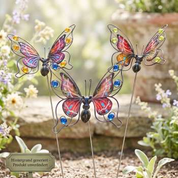 3er Set Farbenfrohe Gartenstecker Schmetterlinge Admiral ca. 55 cm - Gartendekoration